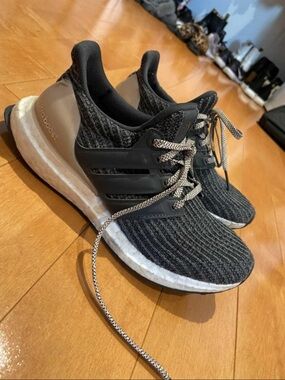 Adidas Ultraboost Gray Knit Sneakers with Neutral Laces